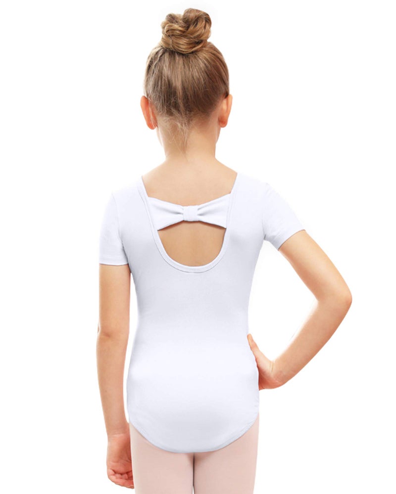 Stelle Leotard for Girls Ballet Dance Leotard Gymnastics Outfits with Bow Back (Toddler/Little/Big Kids) (White, 9-10 Years) - Image 1